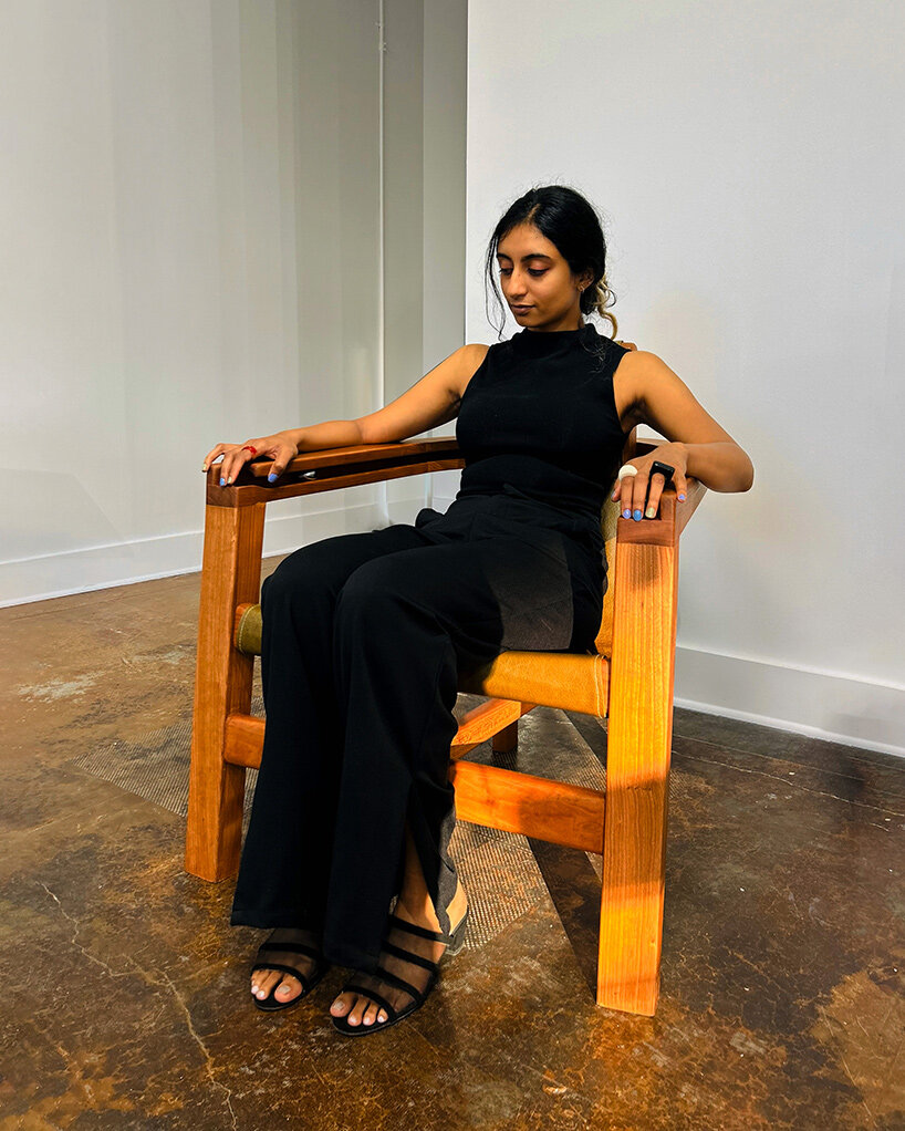 steel ball set into armrest of tanuvi hegde's 'reflect' chair for fidget-friendly design - 3