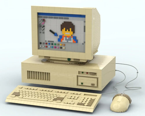 retro personal computer made of LEGO blocks comes with swappable pixelated screens