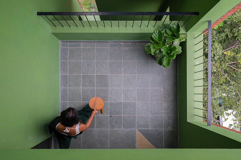 reflecting the more private nature of the upper levels