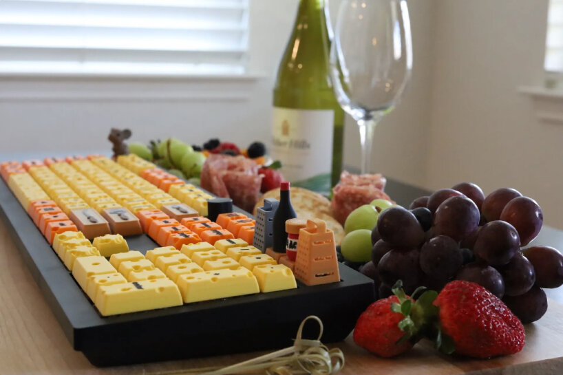 view of the bottle of wine and cheese grater keycaps