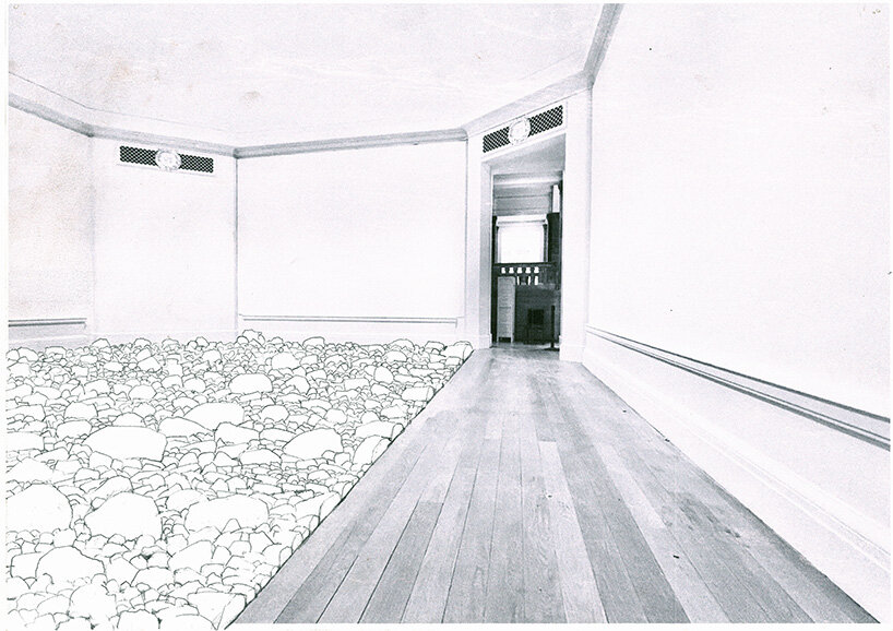 Andy Goldsworthy, Proposal drawing for Gravestones, Royal Scottish Academy, Edinburgh, 2024, pencil on photocopied image