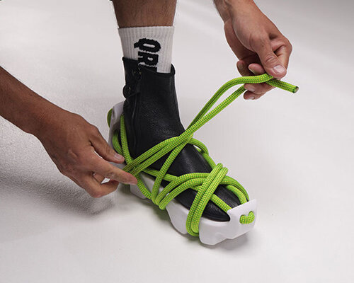 3D printed sneakers by daniyar uderbekov adjust to users’ soles with climbing rope lacing