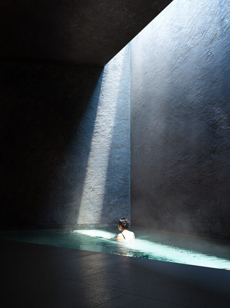 amenities include a gym, sauna, and a series of indoor and outdoor baths