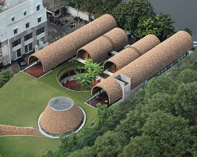 four arched shelters by RAD+ar expand upon layered sloped garden in north jakarta