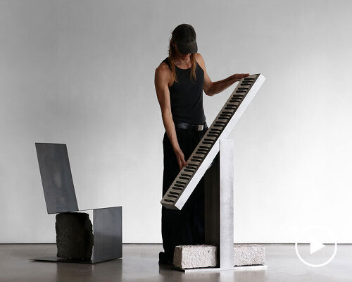 carved in steel and stone, sculptural electronic piano transforms from instrument to monolith