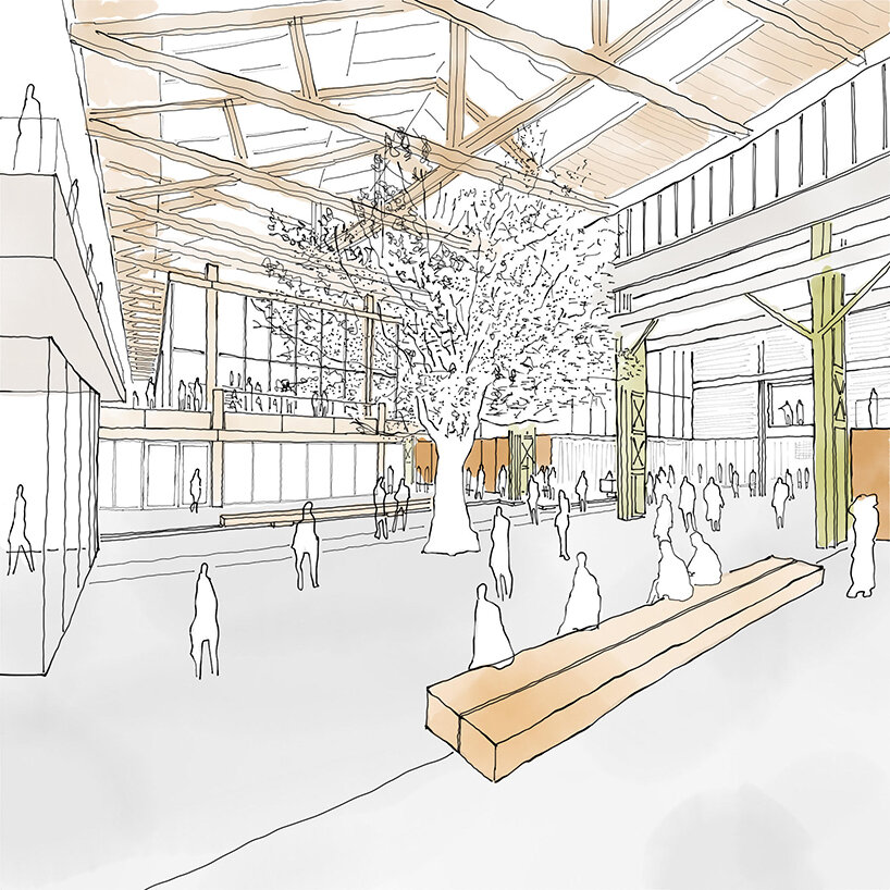 Van Gendt Hallen Central Avenue, Hall Main, Teneré Tree con deriva. Arquitectura y bocetos de Zu Studio. 