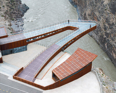 cantilevered glass walkway by archermit hovers 130 meters over tibet's canyon