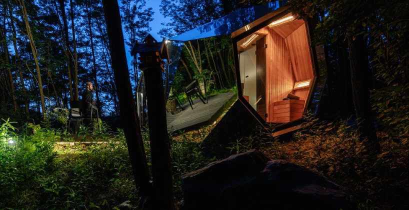 view of the cabin at night