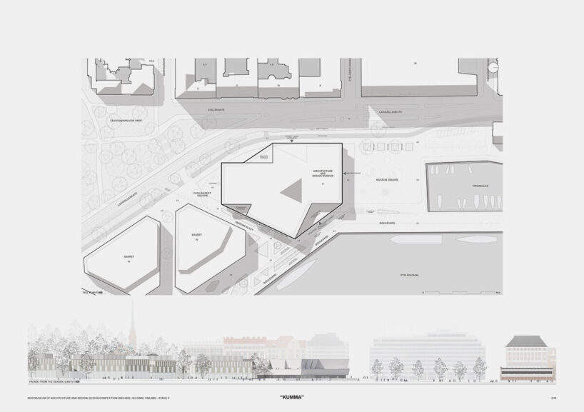 site plan and facade | drawings courtesy of JKMM Architects