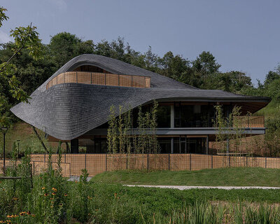 archi-union combines digital fabrication and bamboo craft with 'linpan cloud eye'