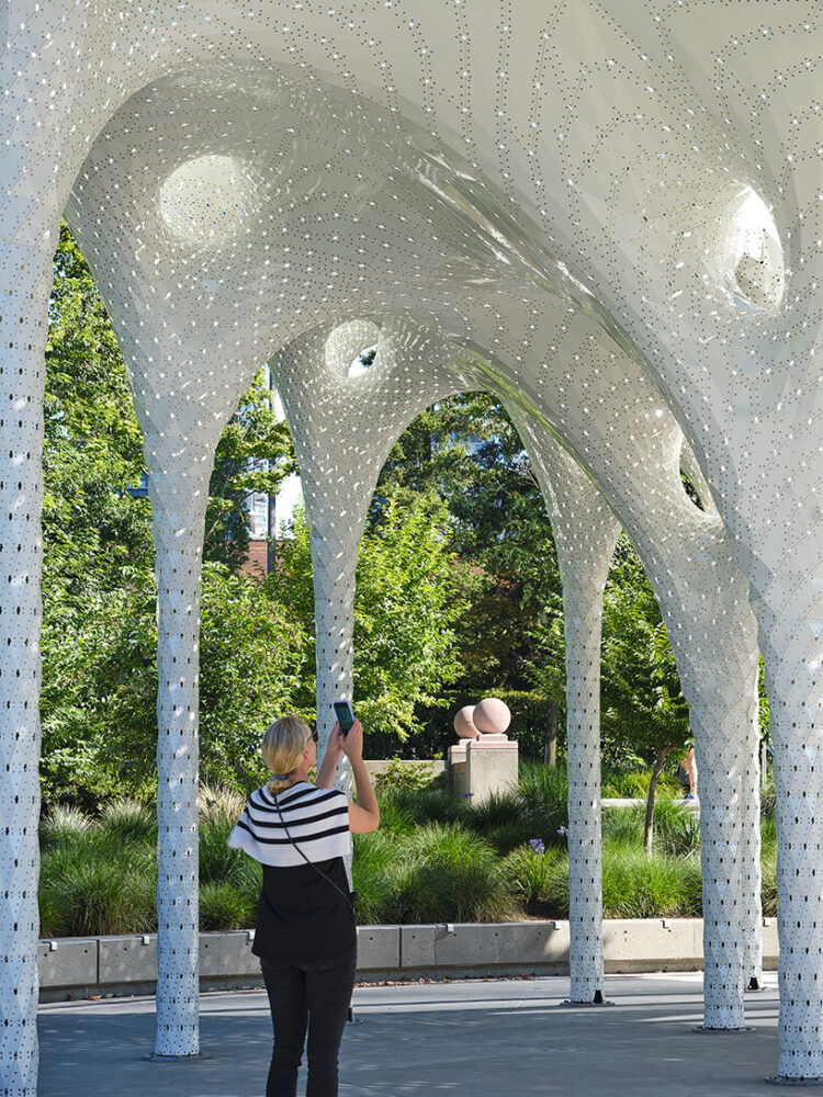 the installation is intended as a civic living room in Bellevue, Washington