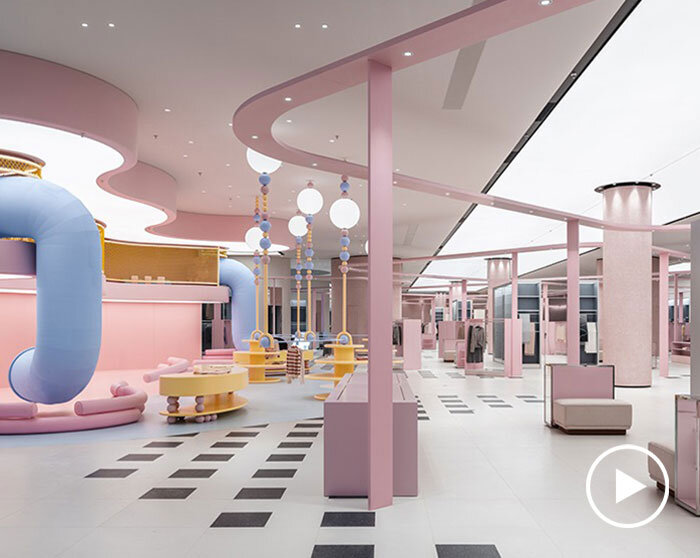 pink ribbon organizes retail display within factory store in inner mongolia