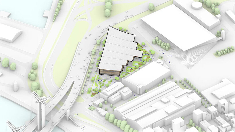 the building integrates with the site through fluid connections between inside and outside, fostering spaces for movement and gathering