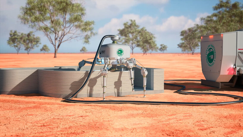 on Earth, the components the robot uses include sand, soil, and waste products such as crushed bricks
