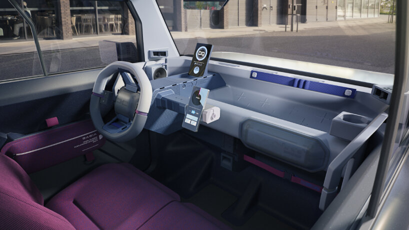 the vehicle's interior integrates Dacia’s YouClip system, a modular accessory feature