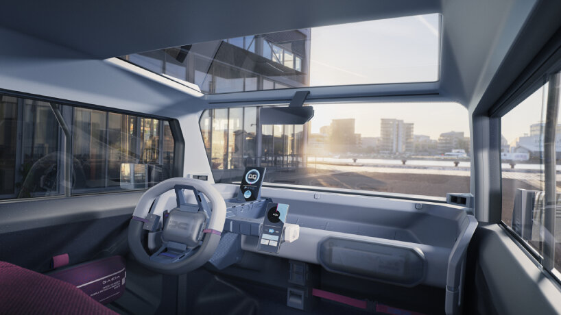 a transparent front section on the roof lets light into the cabin