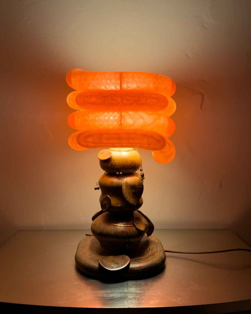 Table Lamp in Cherry Blossoms, Jolie Ngo, illuminated | image courtesy the artist