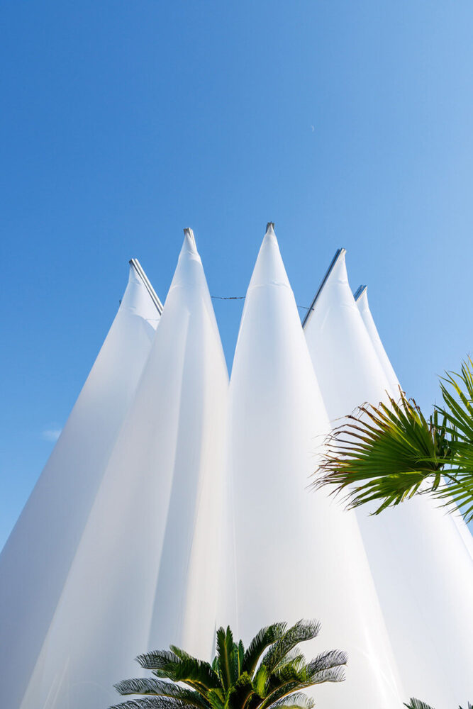 frosted ETFE diffuses sunlight during the day 