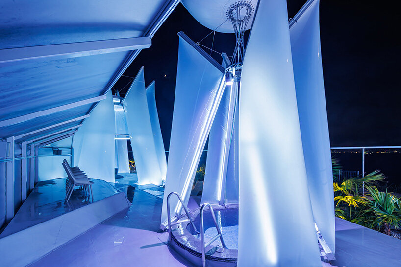 a luminous interior at night