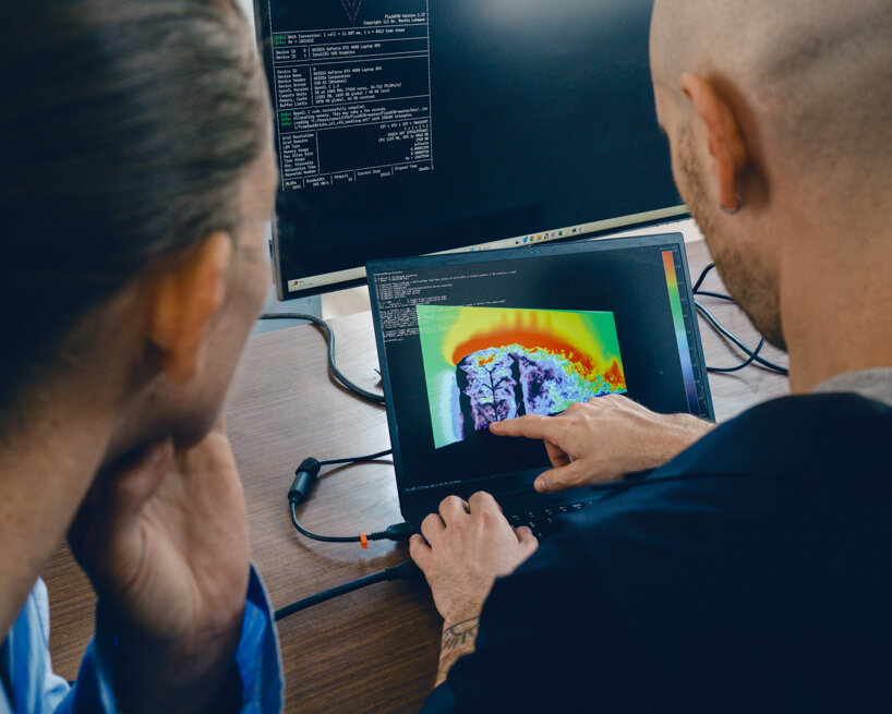 microclimate and performance simulations guide the geometry of the printed modules, optimizing airflow, solar radiation, and humidity for tree growth