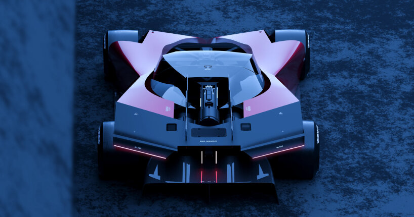 the ride sits low between the front and rear wheels, with a narrow glass canopy that can open upward