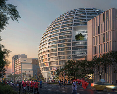 spherical and monumental 'grand ballroom' by MVRDV to land in tirana