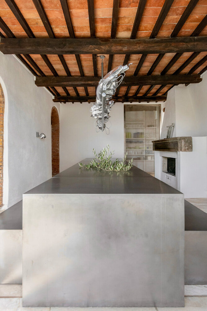 stainless steel anchors the rooms