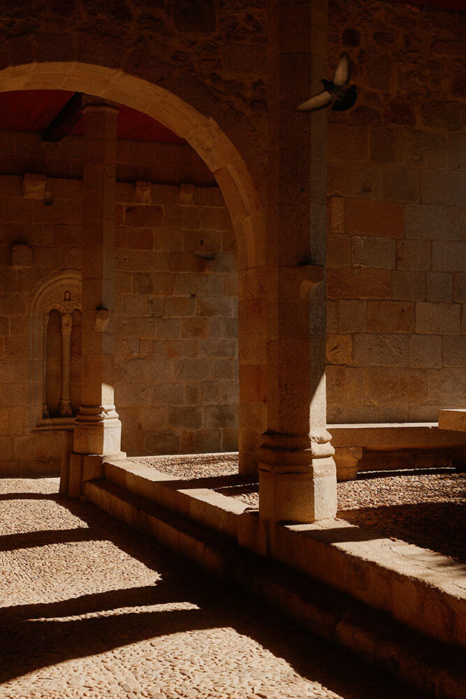 warm, dappled light in historic monastery