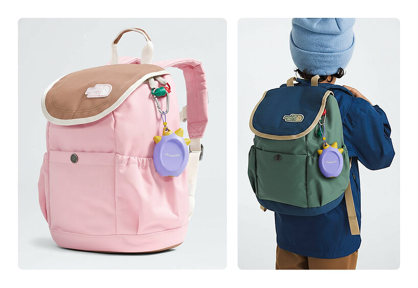 with its handy loop, dinoosh can be clipped to kids' bags and carried along to school, playtime, or trips
