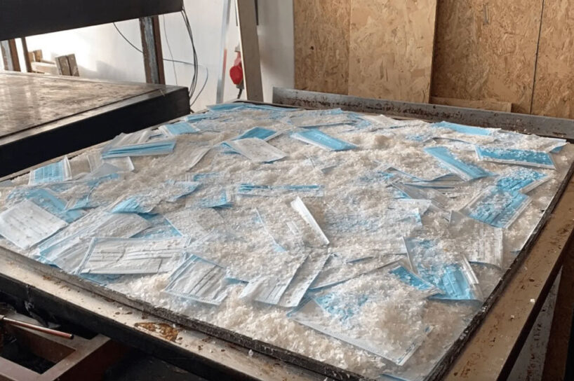 recycled blue medical masks from elderly homes