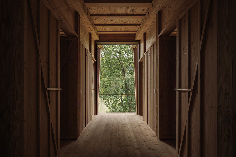 wooden surfaces clad the interior