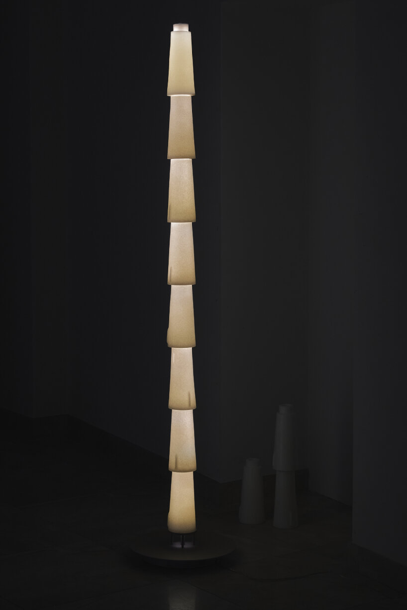 view of Stem, which displays a stack of cylindrical wax units that can be removed and moved