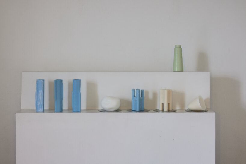 view of the lighting sculptures without the LED lights on