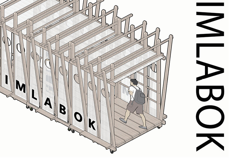 axonometric diagram showing the modular wooden frame and prefabricated joinery system