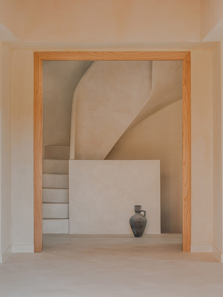 the palette features microcement on the ground floor