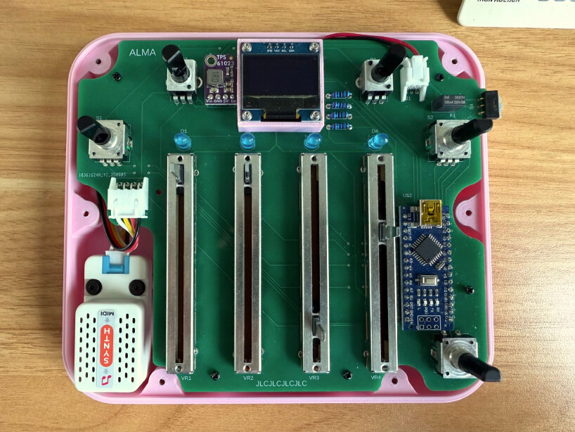 view of the custom printed circuit board inside