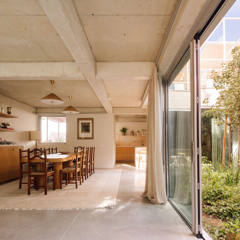 the kitchen, living room, and dining room form a continuous open-plan environment
