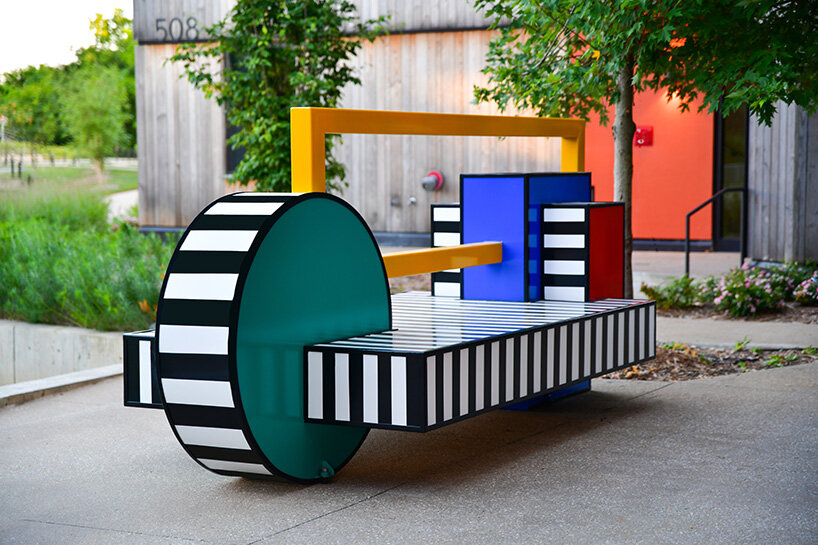 bold colors meet with black-and-white stripes 