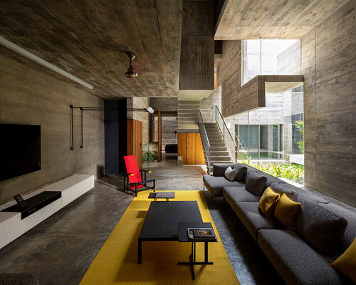 matharoo associates builds ‘cut bend fold play house’ from folded concrete planes in india