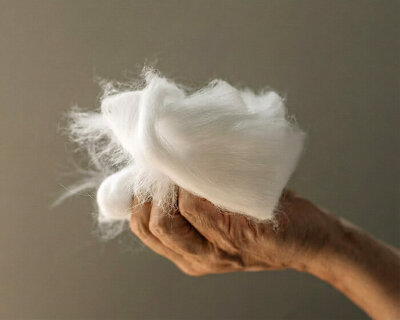 proteins from discarded feathers, cashmere and wool return as usable garment fibers