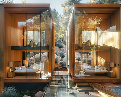 recycled wood clads wellness retreat’s meditation pavilions in arizona