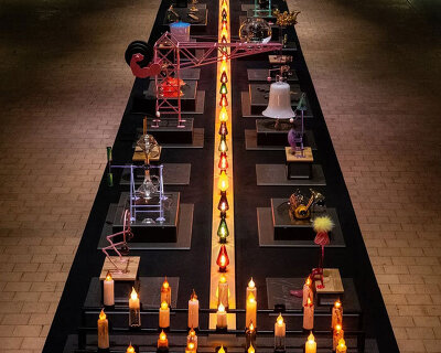 sensory machines of glass, light and sound animate 20-meter interactive christmas table