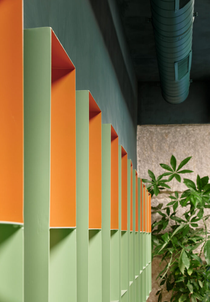 the store encourages lingering through its tactile finishes