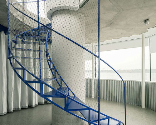 BUREAU highlights lake geneva lighthouse’s lattice geometry with blue accents