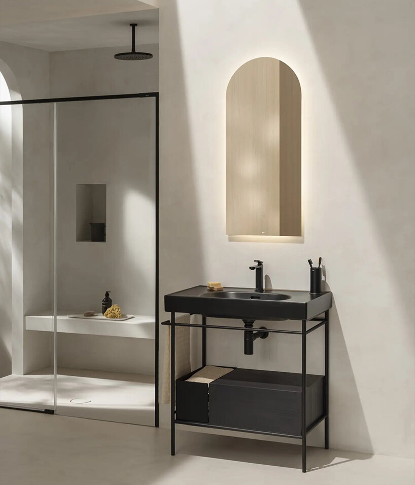 floor-standing metal structure in matte black