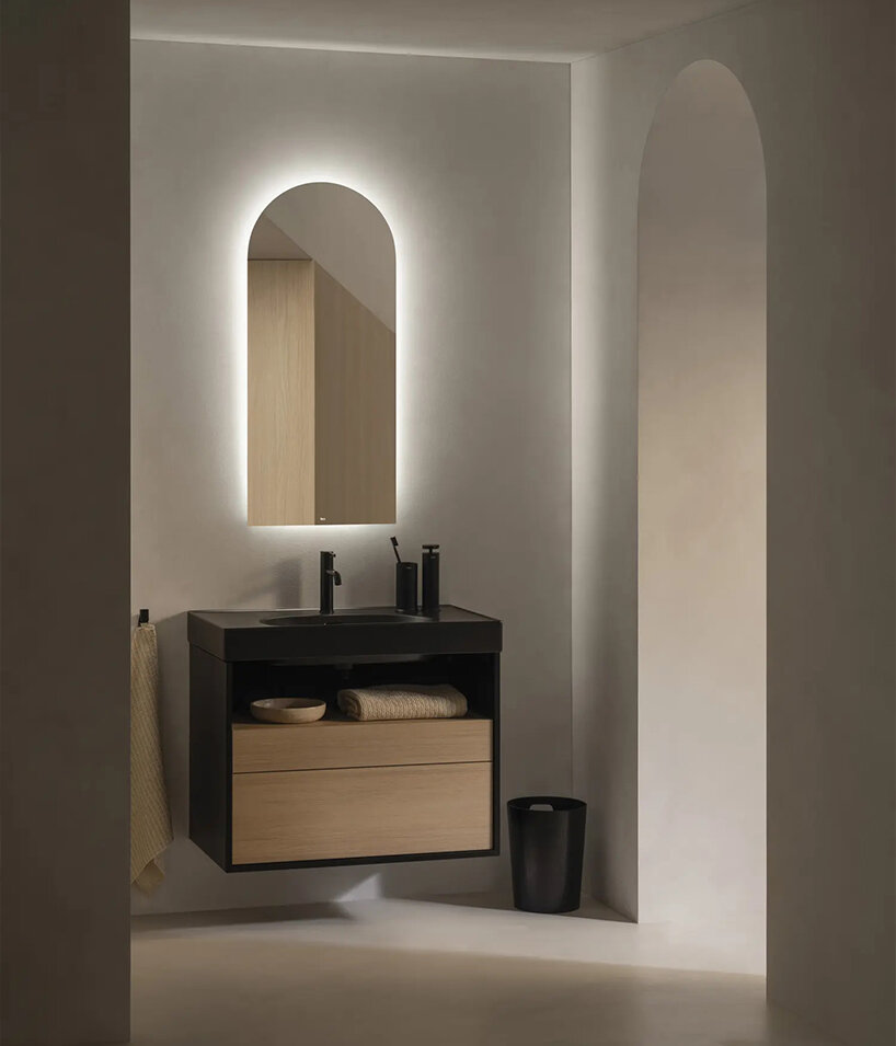 wall-hanging metal structure with wooden drawers