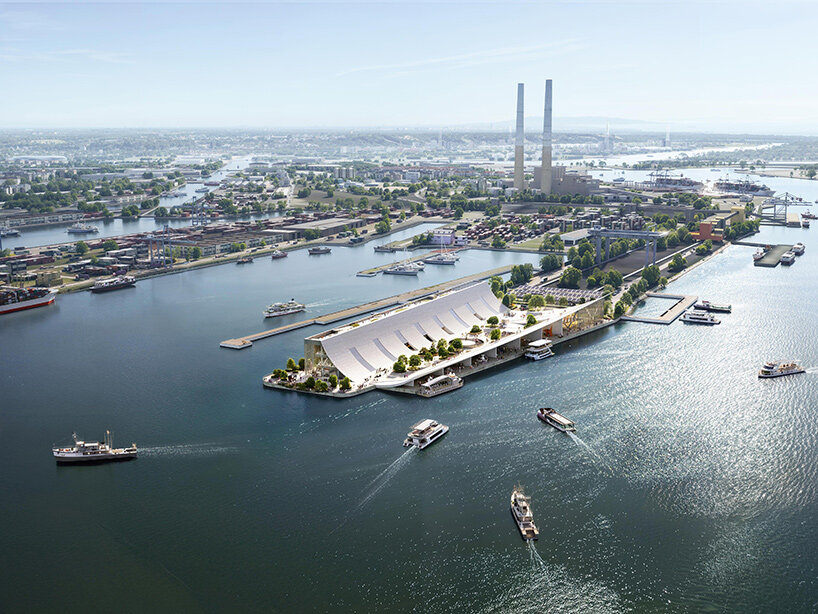 curving rooftop courtyard tops proposed brise-vent havre harbor museum in france