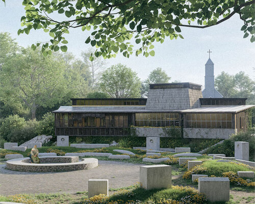 ring of concrete blocks shapes balkan cultural center proposal in rural US town