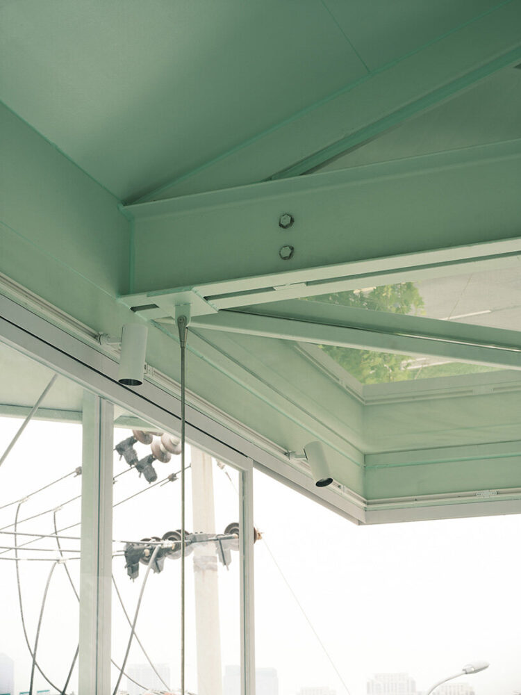 steel beams and suspended elements remain visible inside the reading room