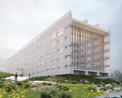 a glowing, dual cantilevered box defines MVRDV’s project in yerevan, armenia